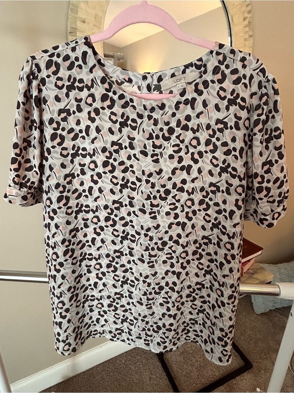 LOFT Leopard-Style Short Sleeve Top - Black, Cream, Tan